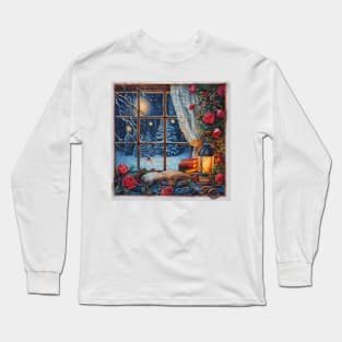 Fantasy winter starry night window Long Sleeve T-Shirt